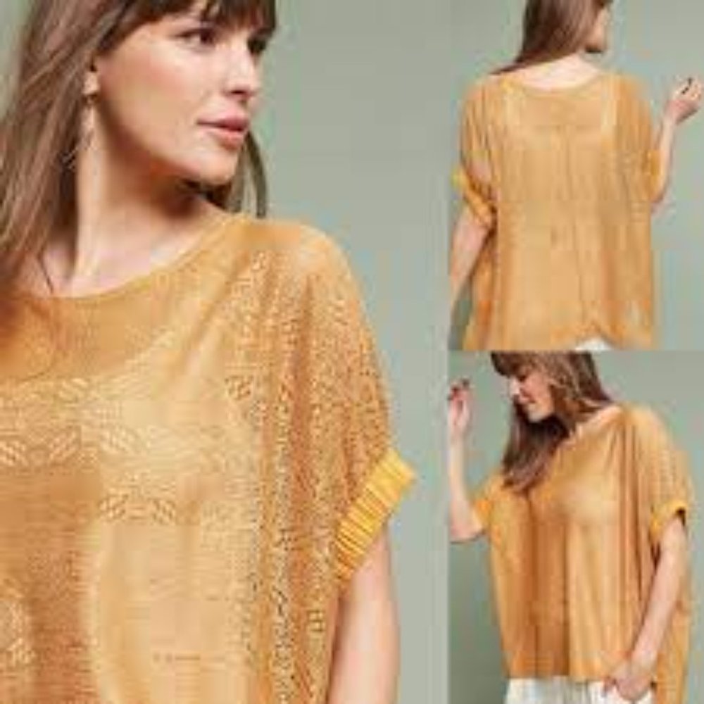 Anthropologie Akemi + Kin Bratton Yellow Gold Lace Oversized Top XS Small